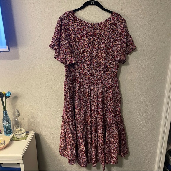 NWT Purple Sundance Mulberry Crepe Floral Tiered Dress, Size Medium - Picture 3 of 4